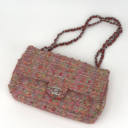 Chanel pink tweed double flap bag