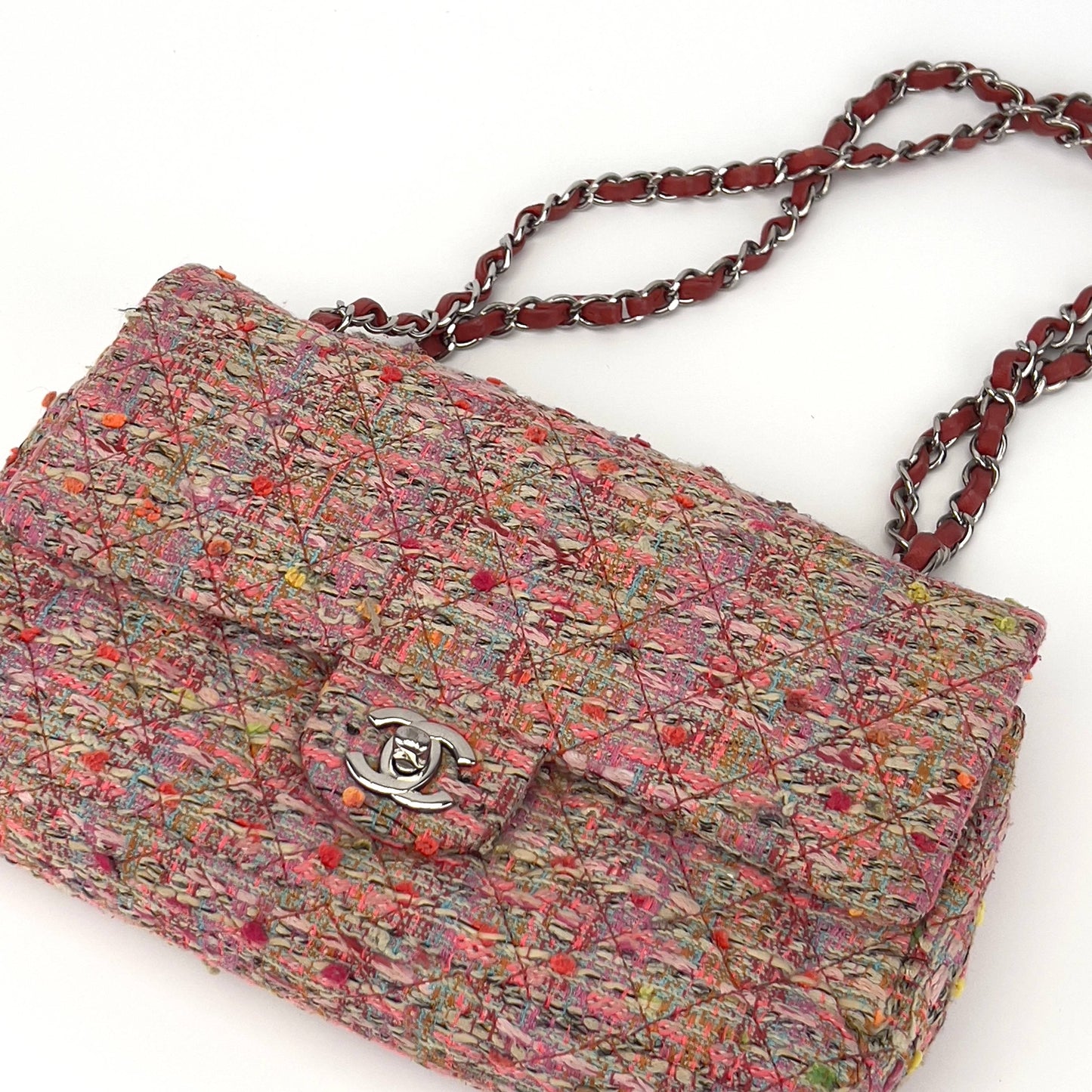 Chanel pink tweed double flap bag