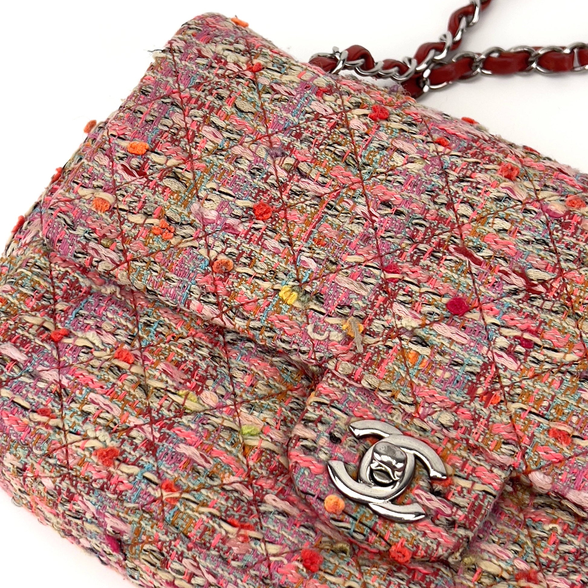 Chanel pink tweed double flap bag