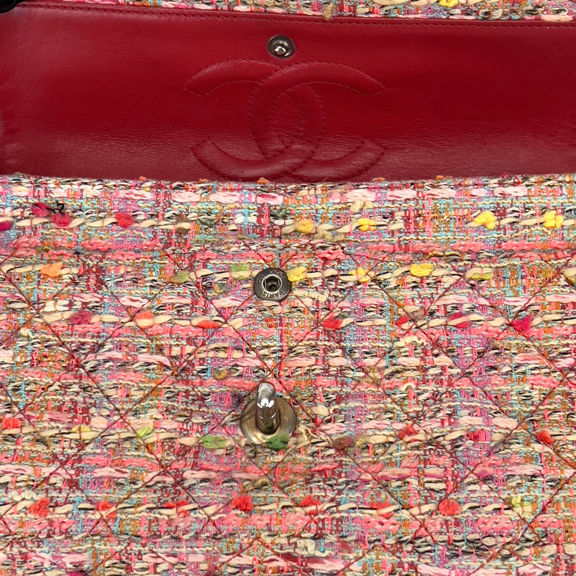 Chanel pink tweed double flap bag