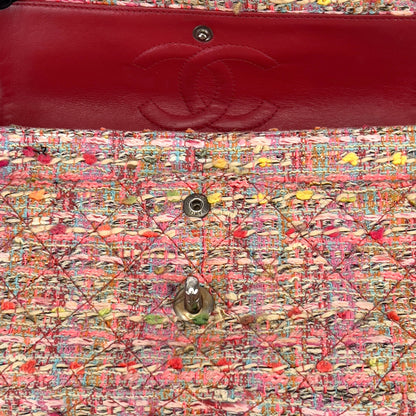 Chanel pink tweed double flap bag
