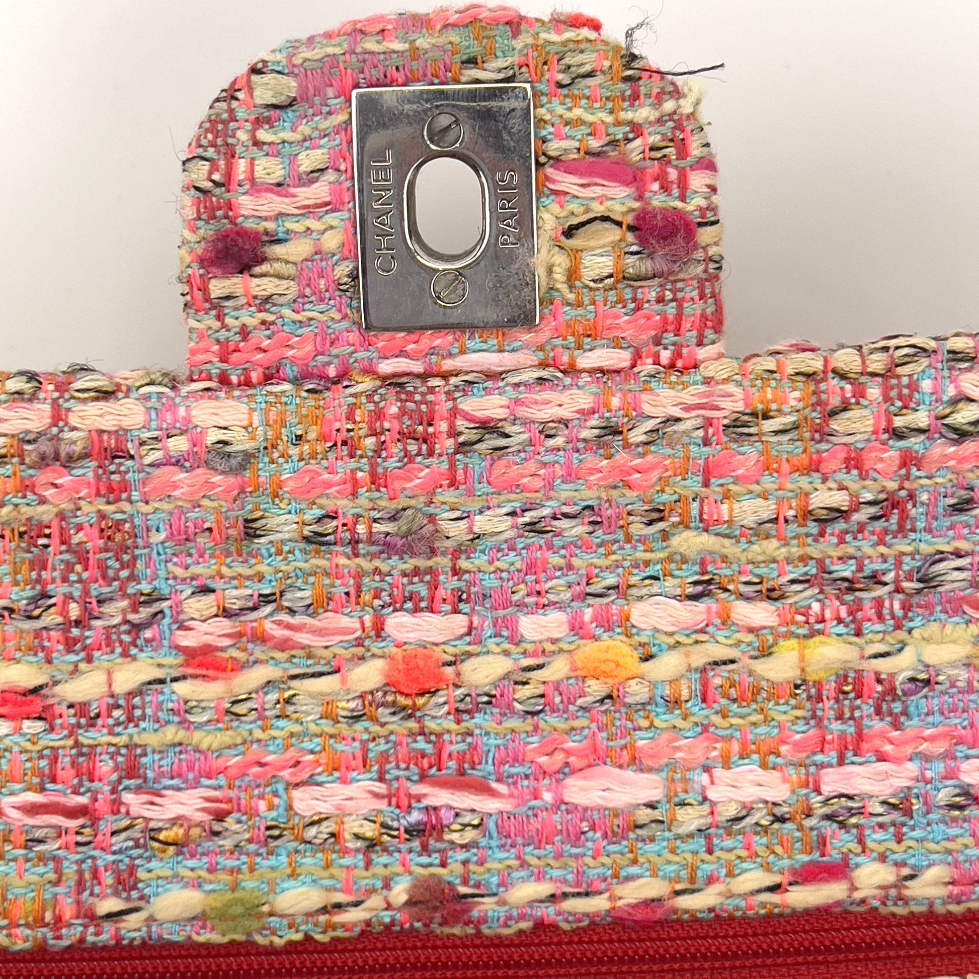 Chanel pink tweed double flap bag