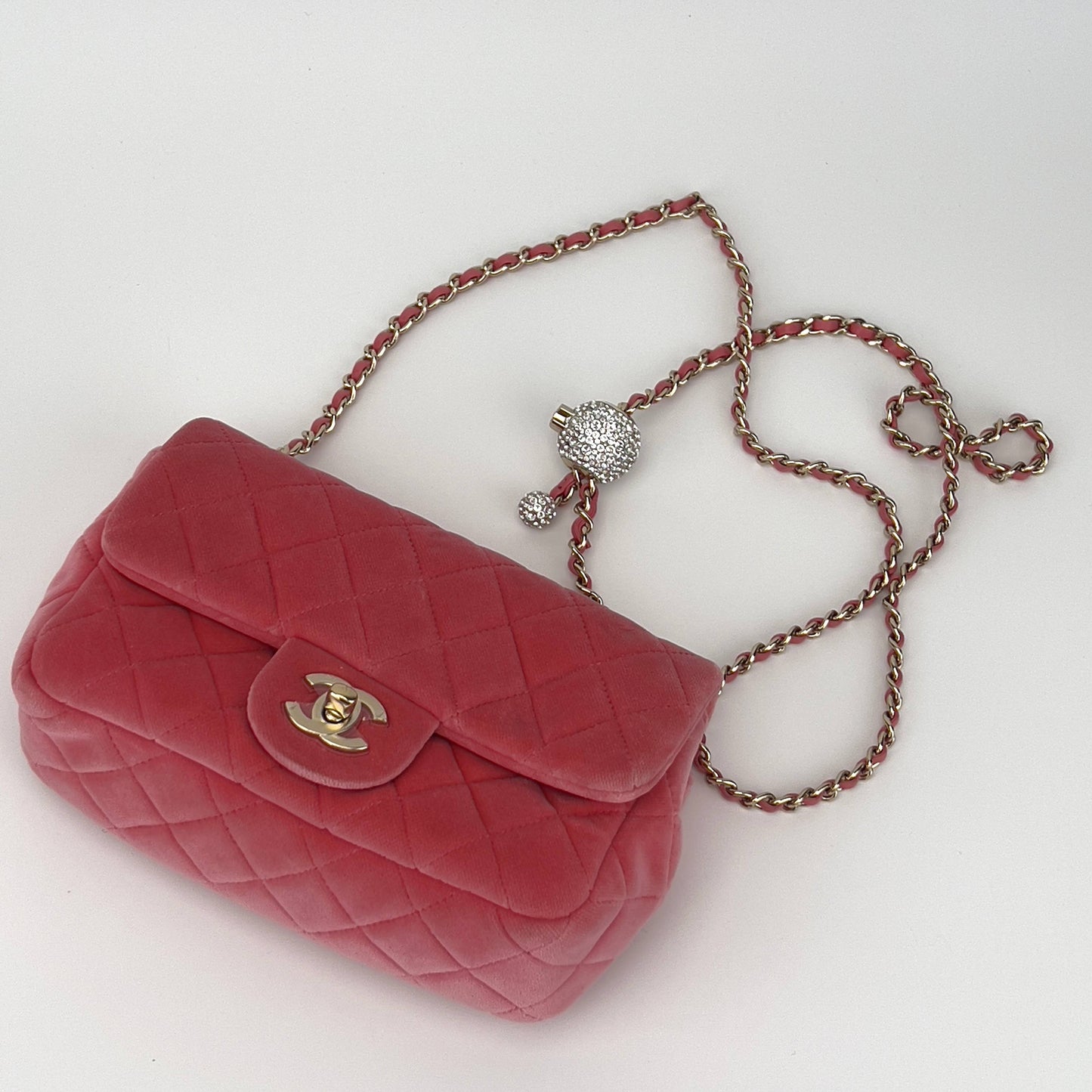 NWOT! Chanel pink velvet mini rectangle flap bag