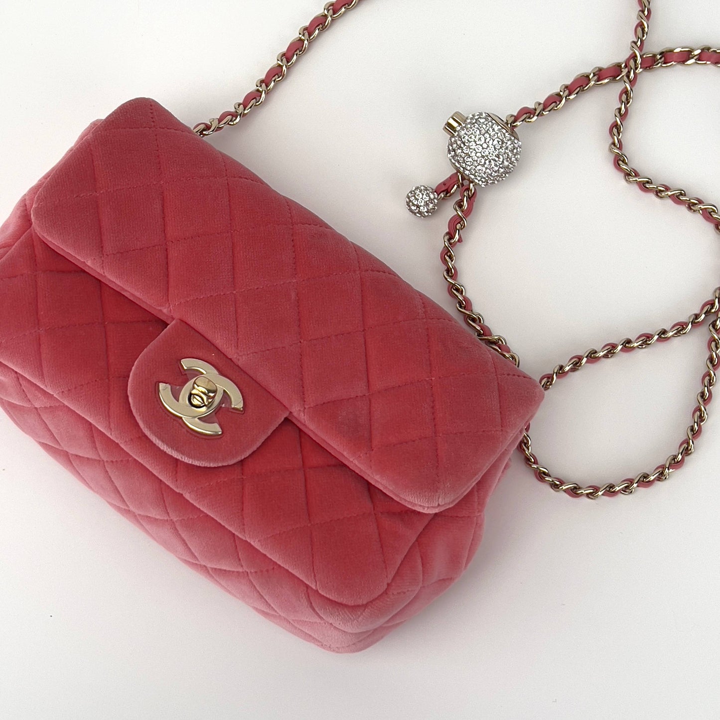 NWOT! Chanel pink velvet mini rectangle flap bag