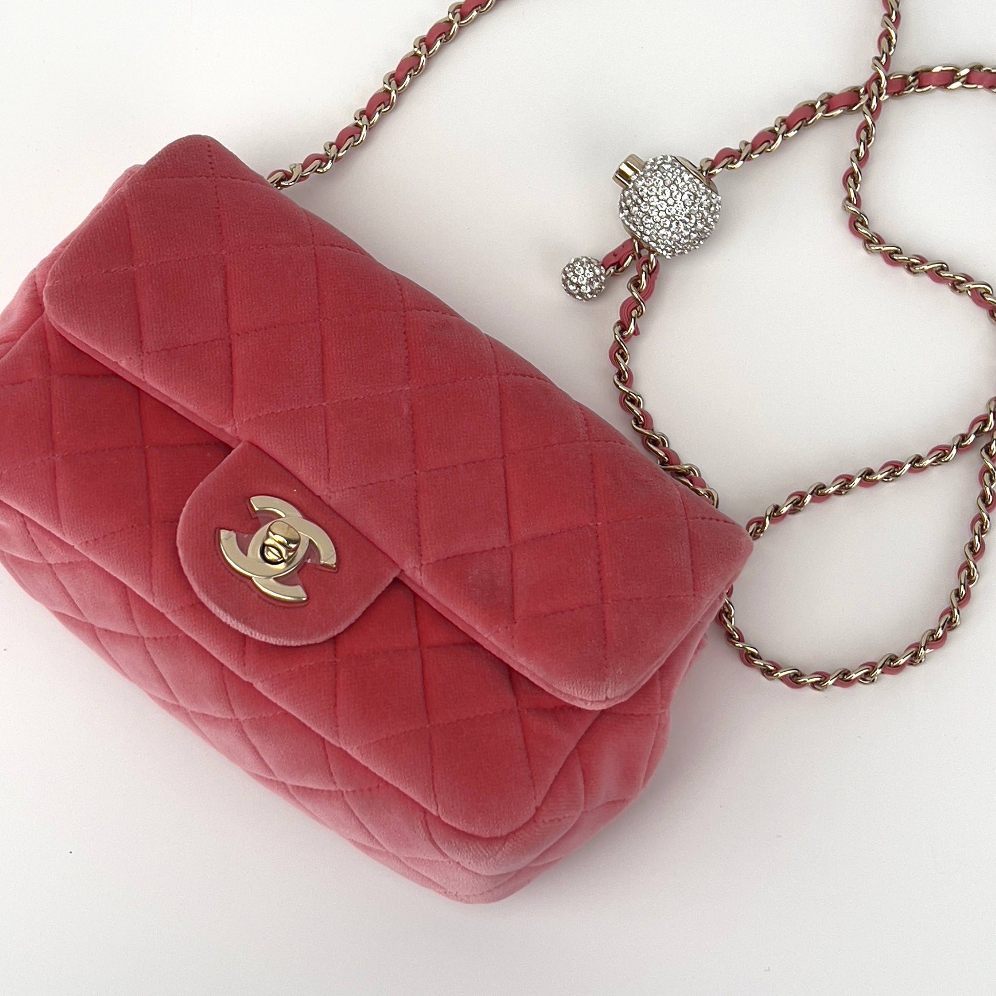 NWOT! Chanel pink velvet mini rectangle flap bag