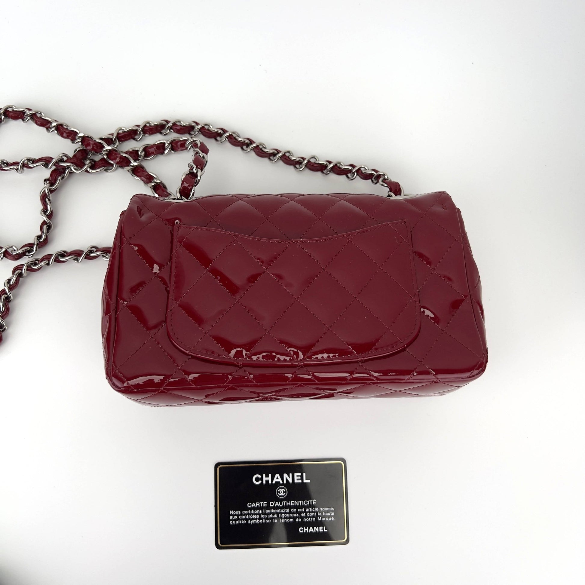 Chanel Burgundy patent mini rectangular flap bag