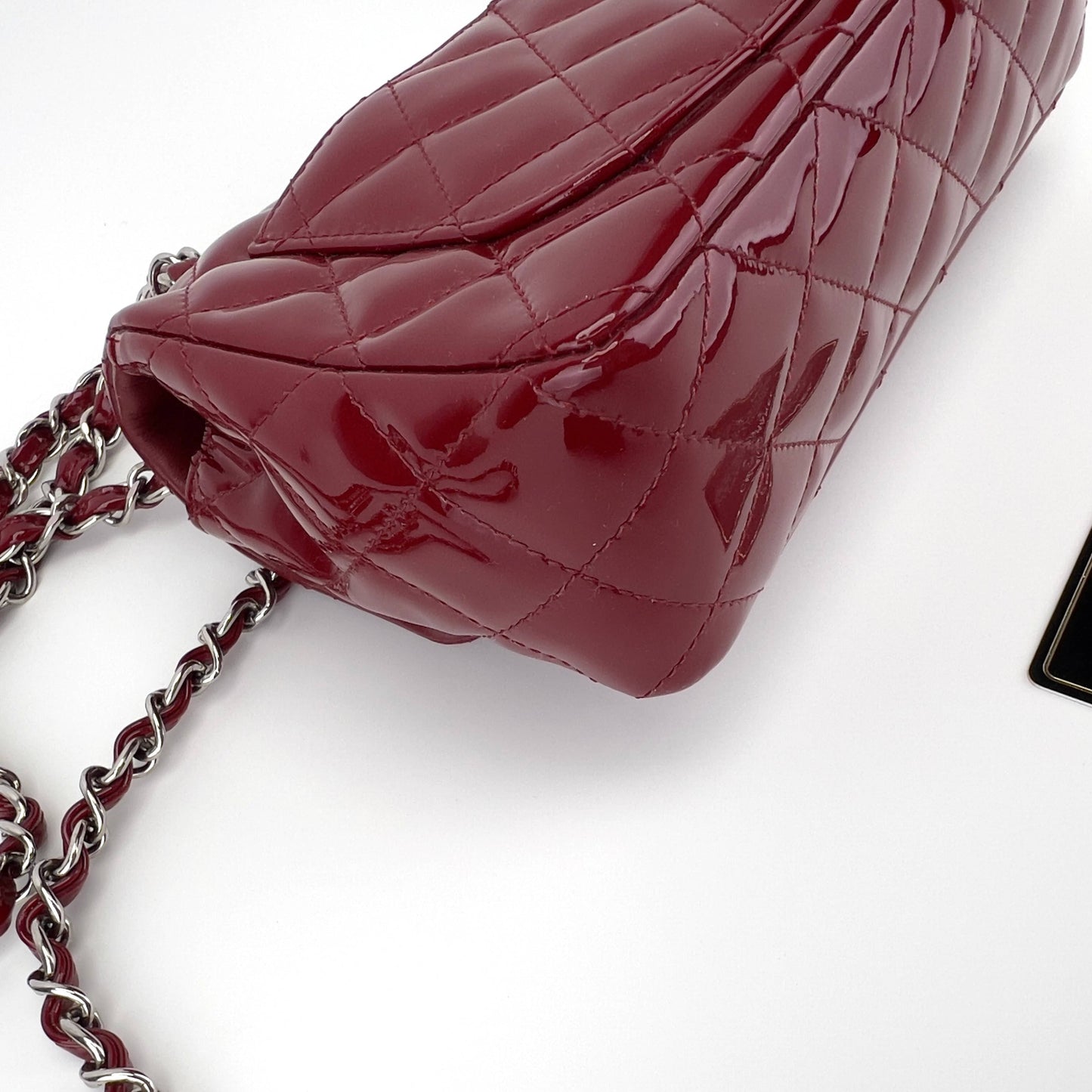 Chanel Burgundy patent mini rectangular flap bag