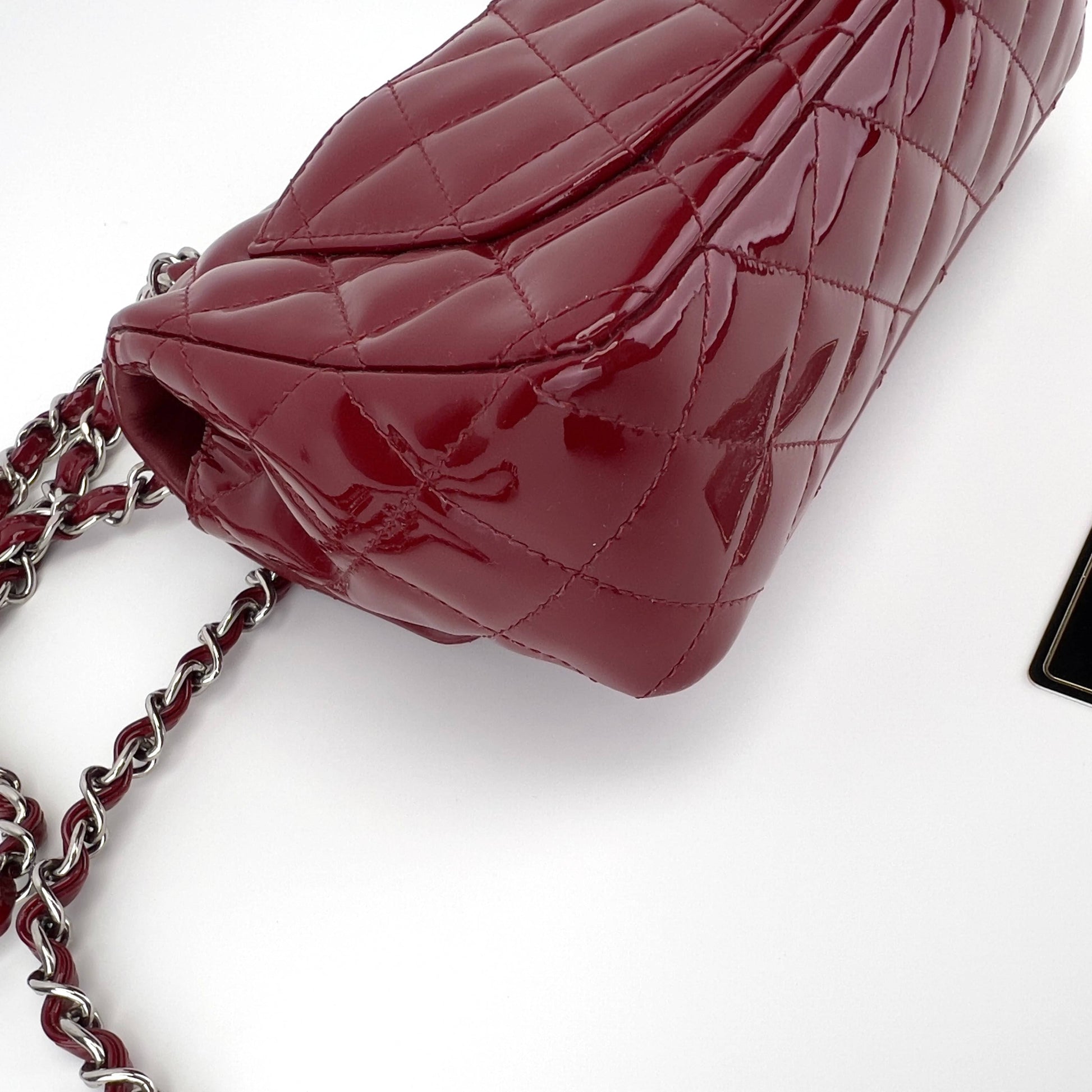 Chanel Burgundy patent mini rectangular flap bag