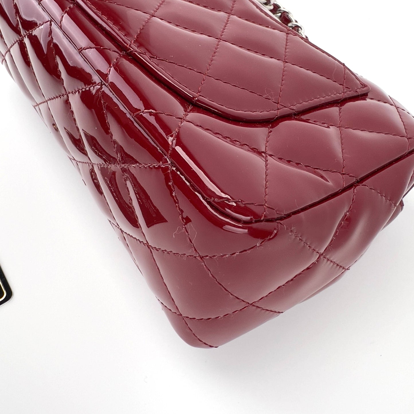 Chanel Burgundy patent mini rectangular flap bag