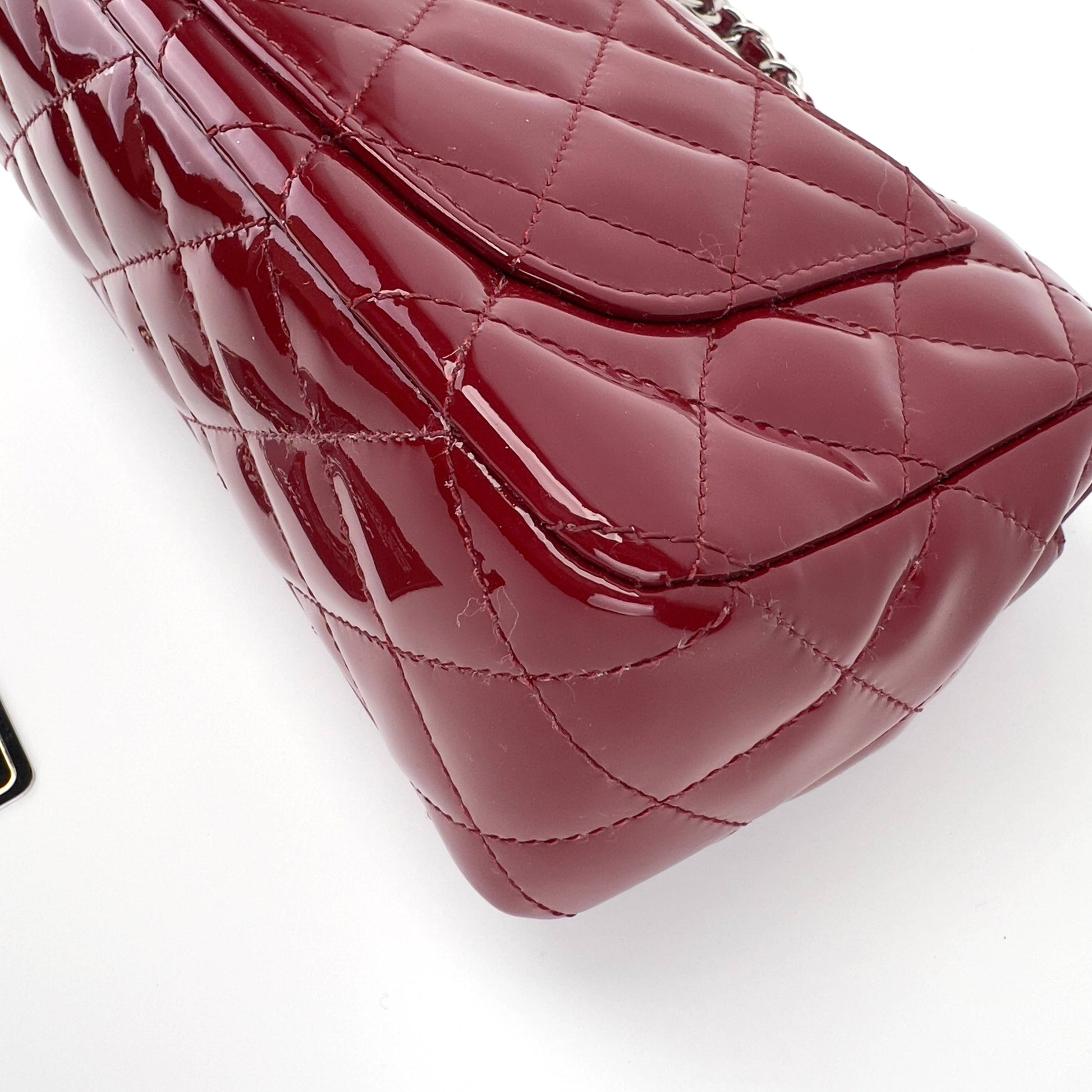 Chanel Burgundy patent mini rectangular flap bag