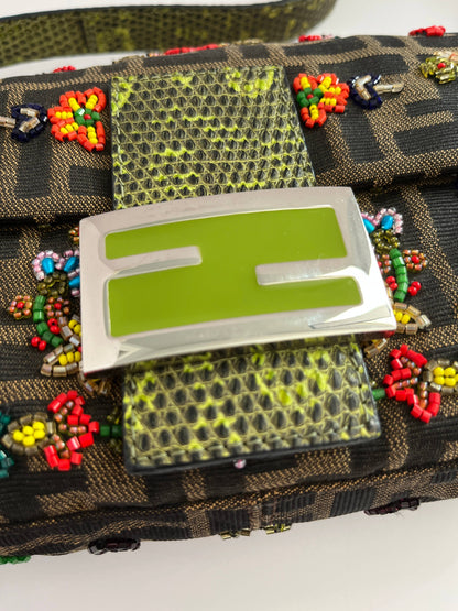 Fendi Classic Foral Beaded Zucca Baguette