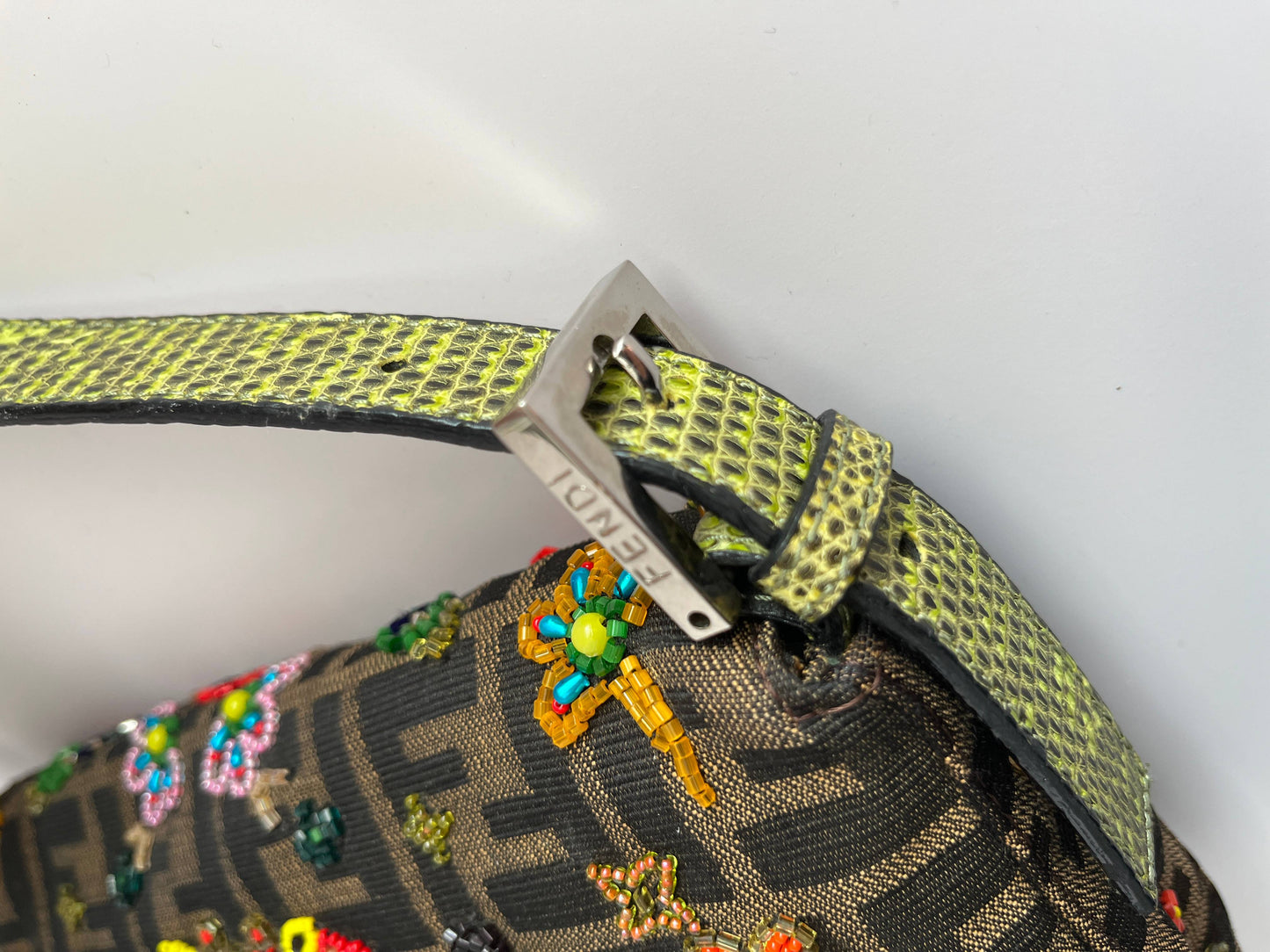 Fendi Classic Foral Beaded Zucca Baguette