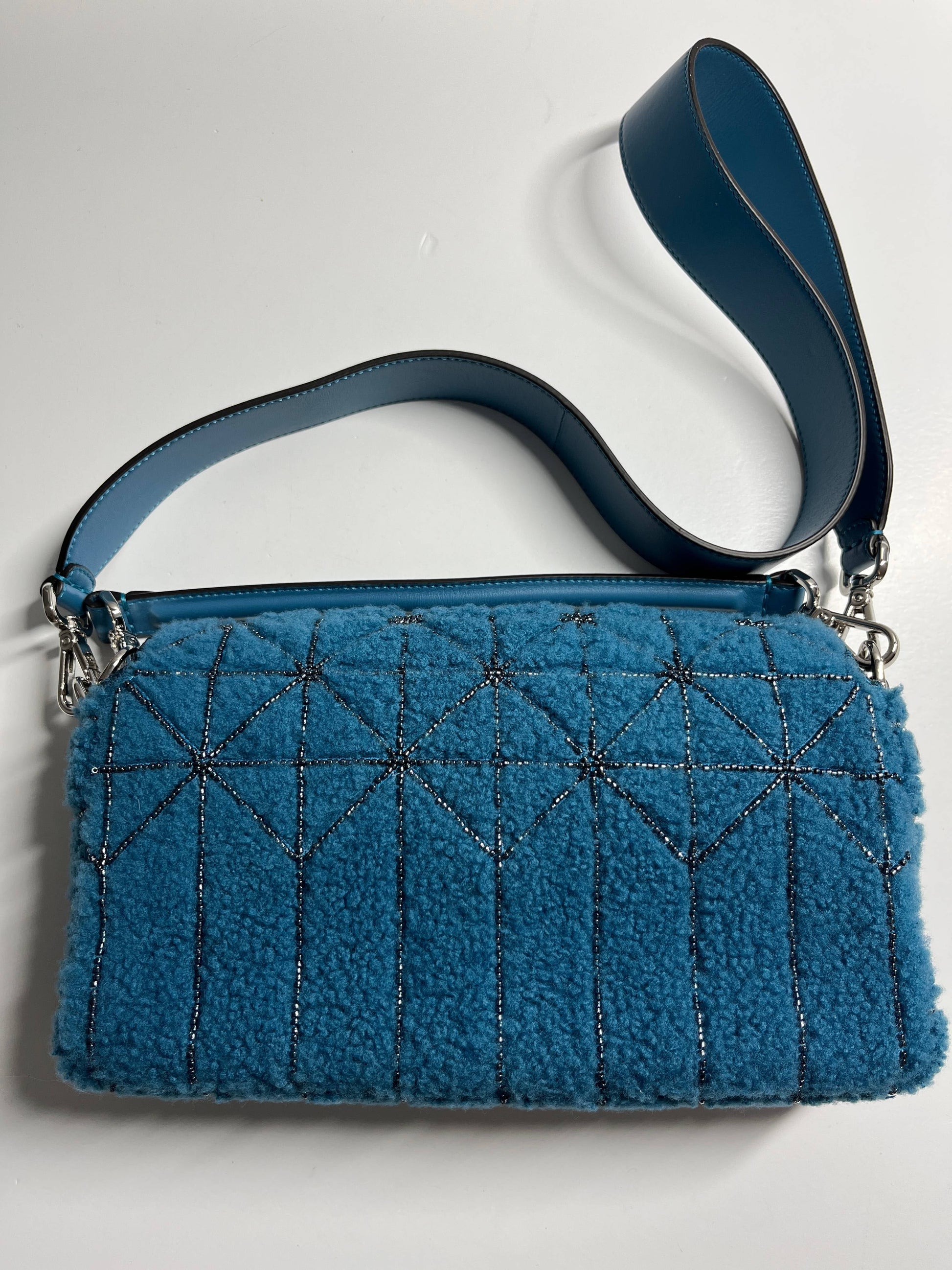 Fendi Baguette blue shearling silver hardware shoulder bag