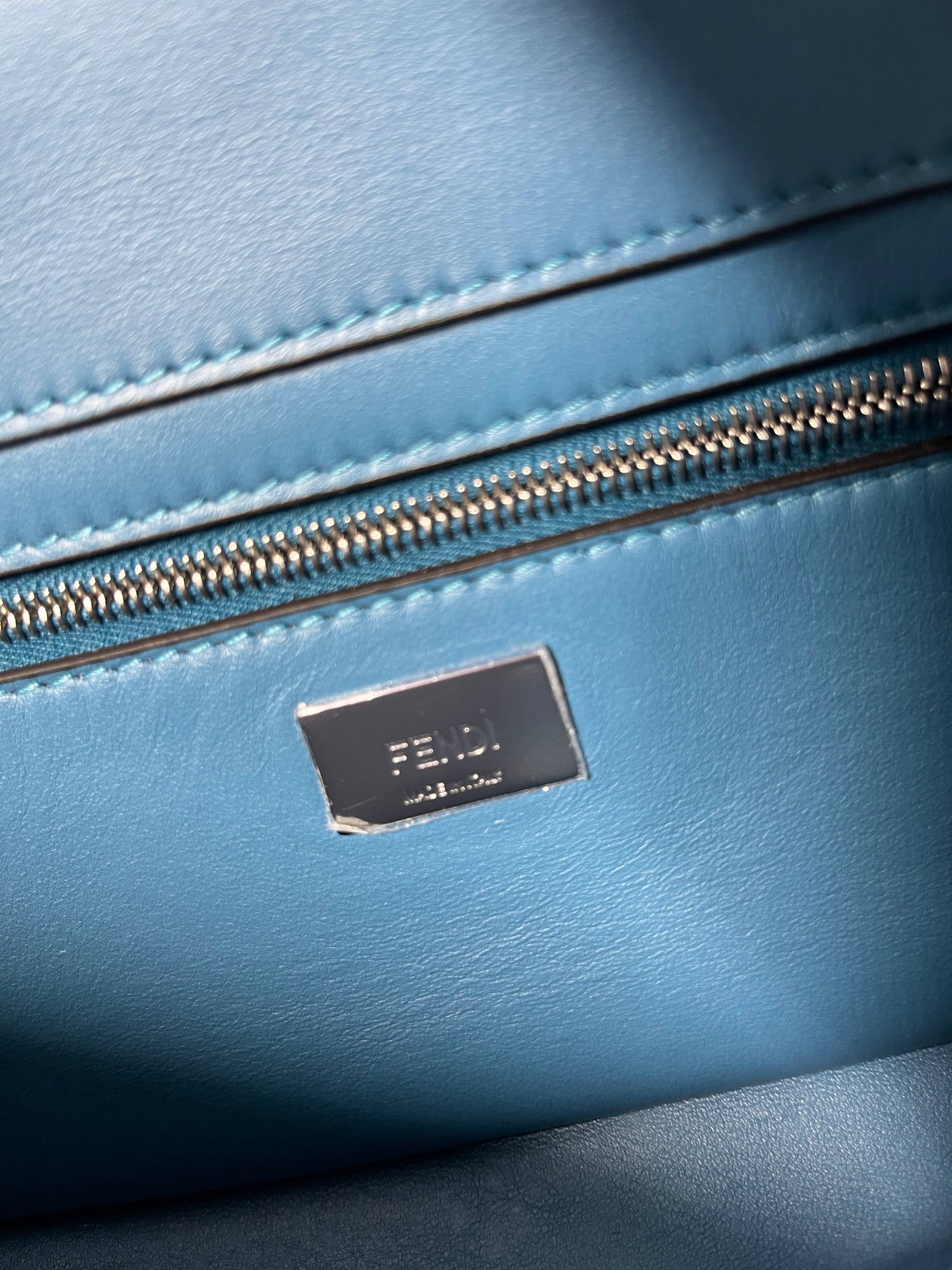 Fendi Baguette blue shearling silver hardware shoulder bag