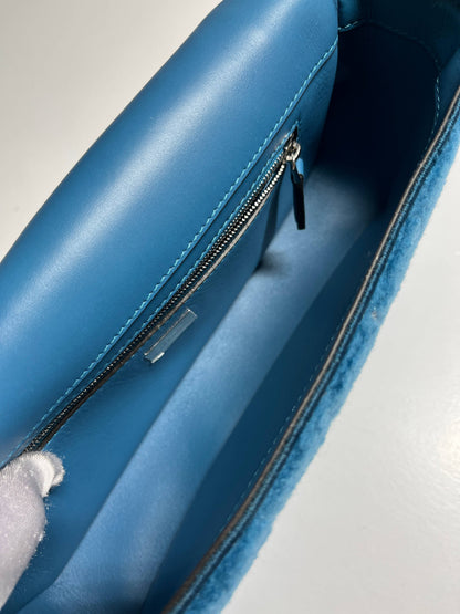 Fendi Baguette blue shearling silver hardware shoulder bag