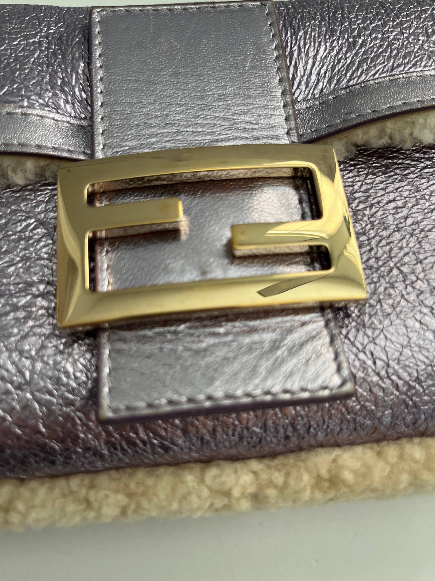 Fendi metallic purple shearling baguette