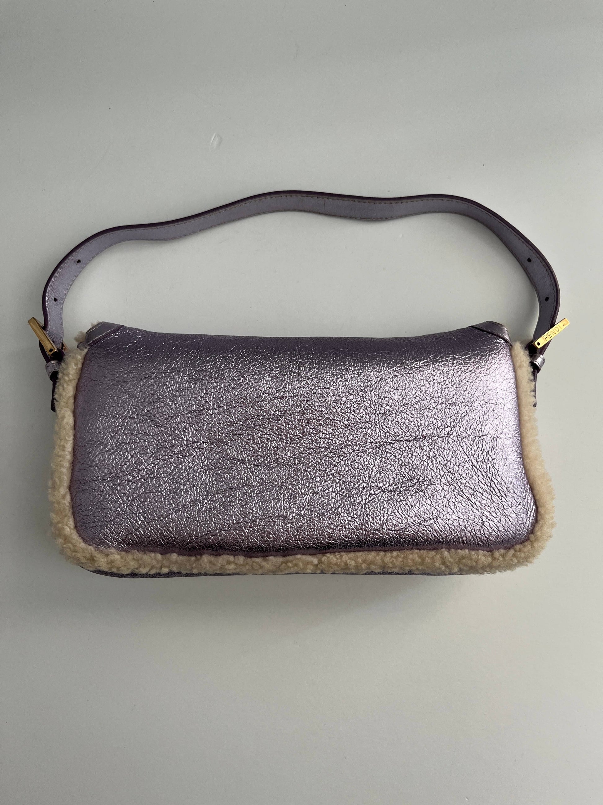 Fendi metallic purple shearling baguette