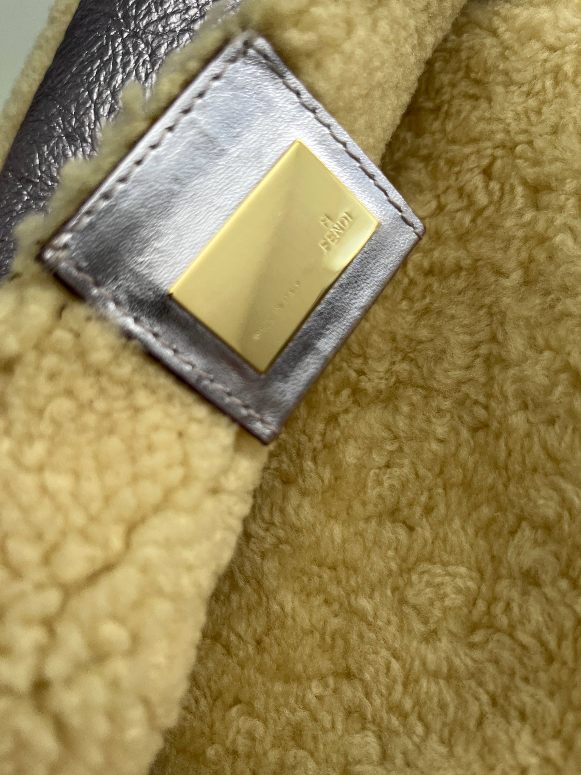 Fendi metallic purple shearling baguette