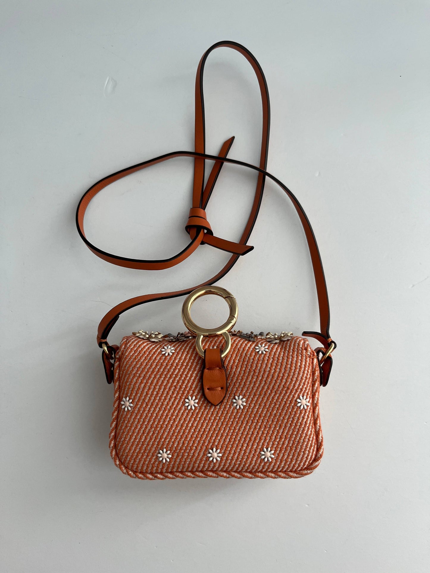 Fendi Baguette nano orange denim beaded shoulder bag