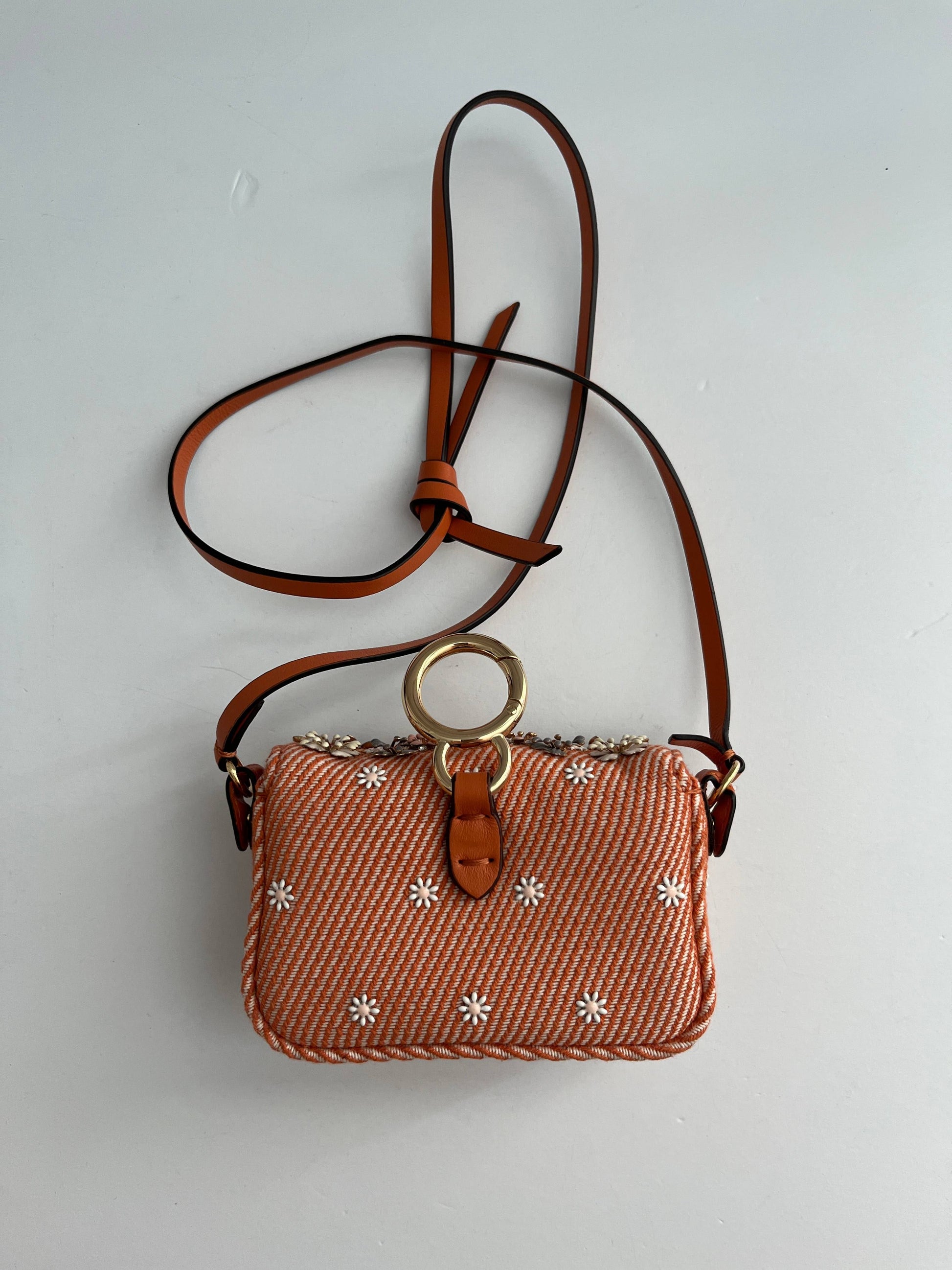 Fendi Baguette nano orange denim beaded shoulder bag