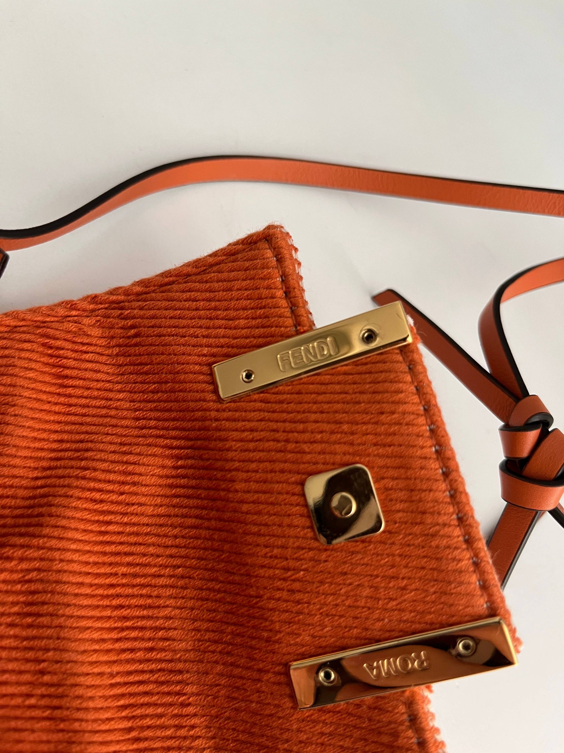 Fendi Baguette nano orange denim beaded shoulder bag