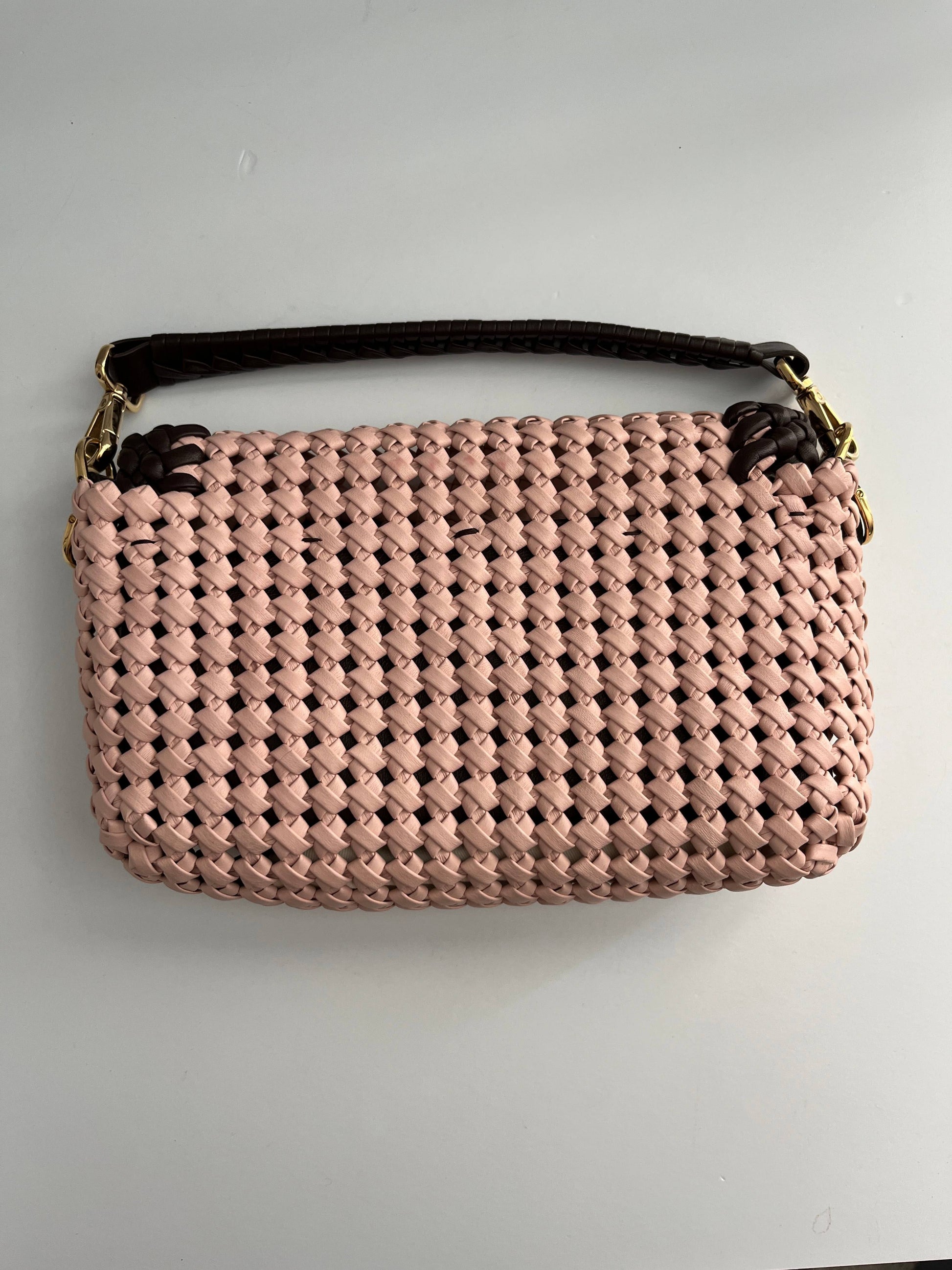 Fendi Baguette pink Leather Interlace shoulder bag