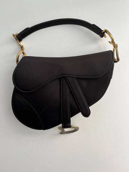 Dior Saddle small size black satin shoulder bag