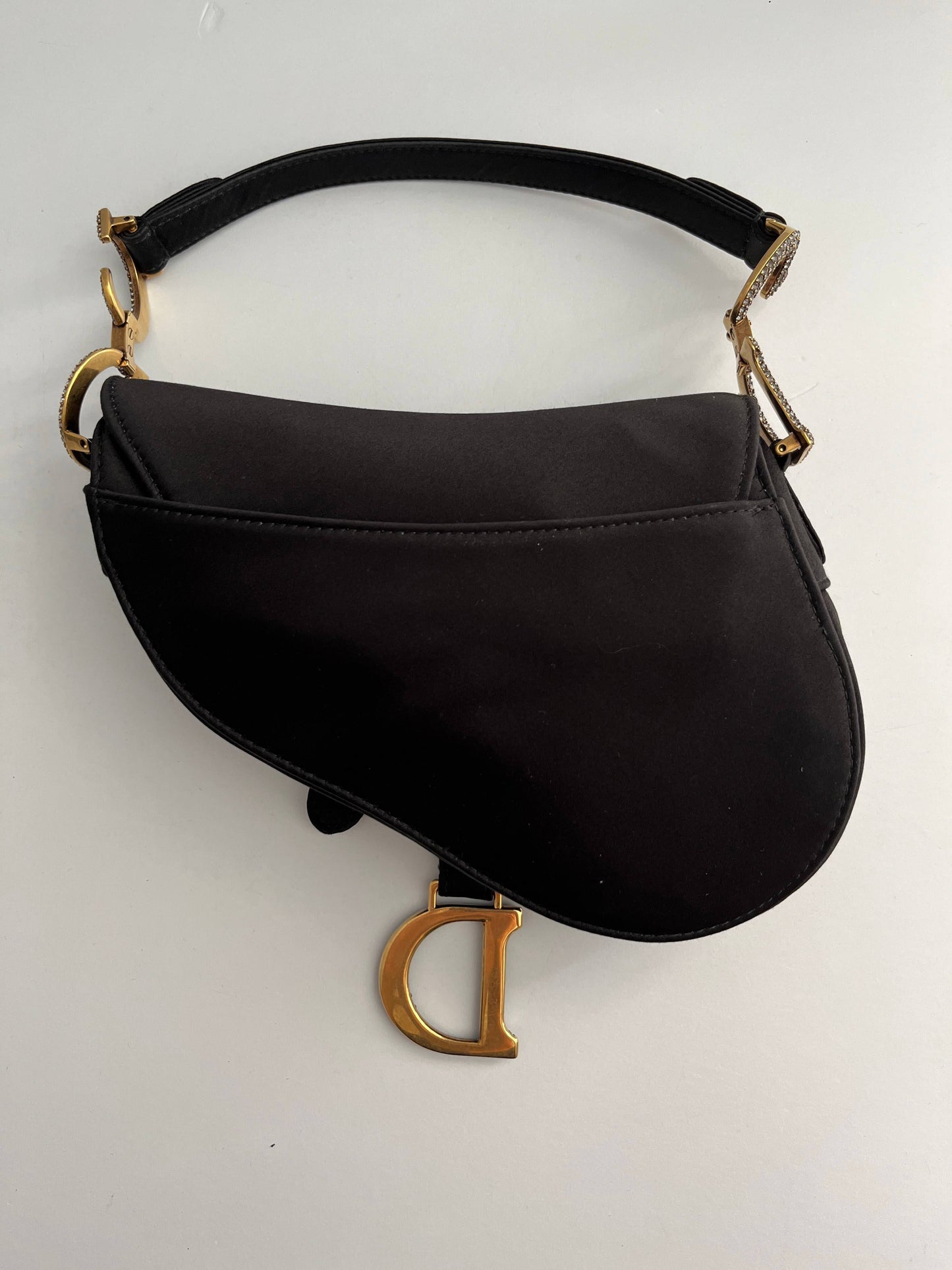 Dior Saddle small size black satin shoulder bag