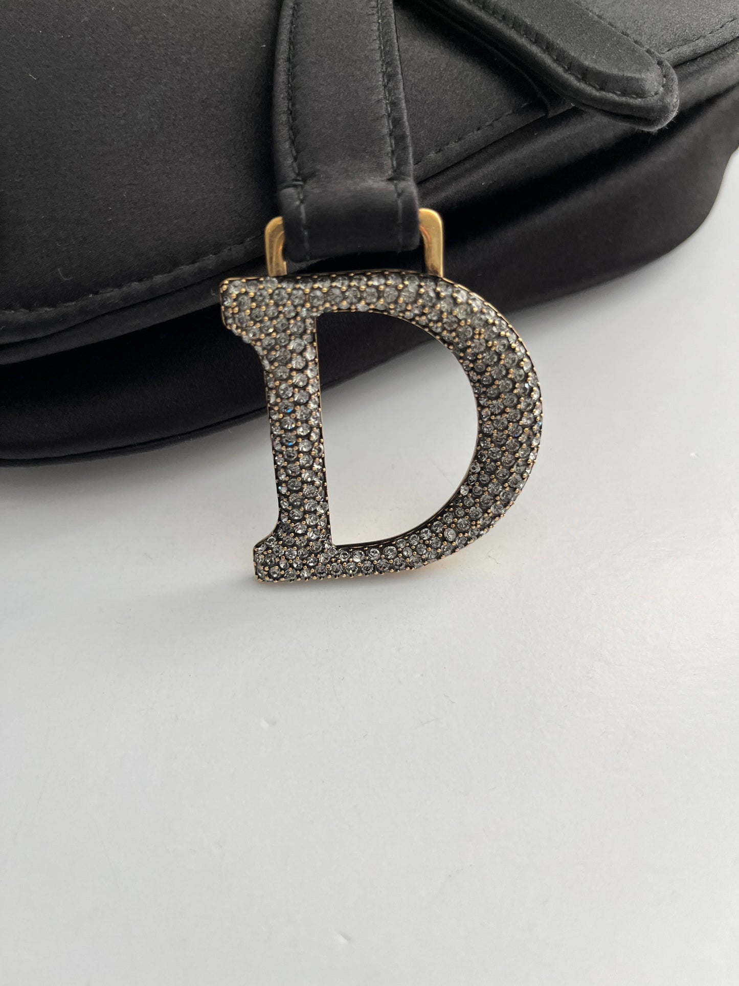 Dior Saddle small size black satin shoulder bag
