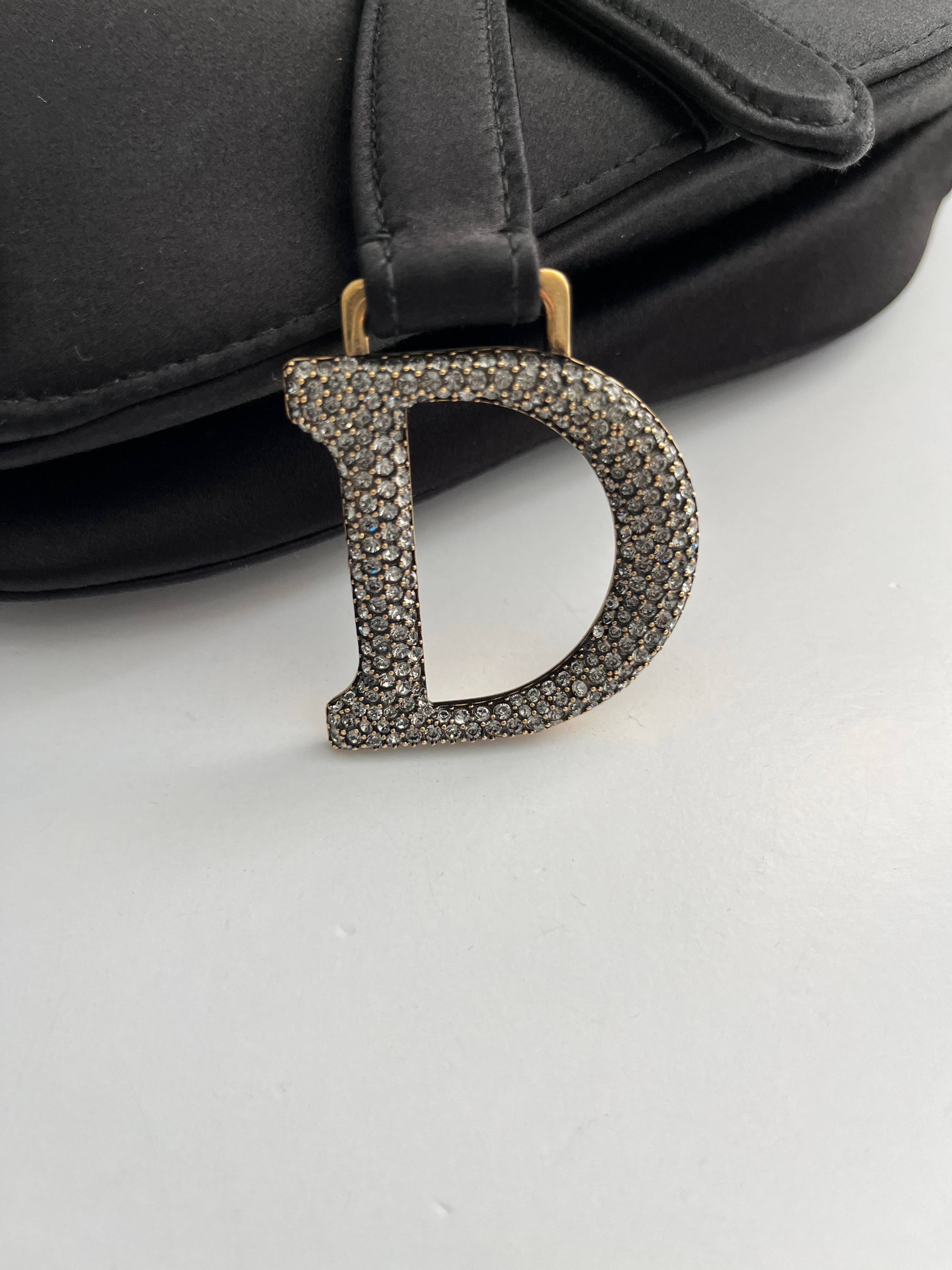 Dior Saddle small size black satin shoulder bag