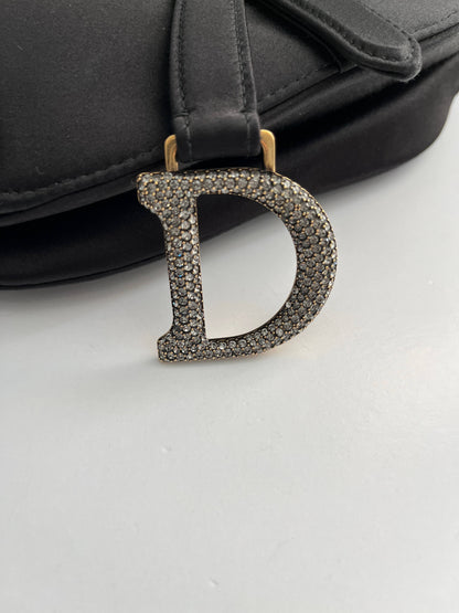 Dior Saddle small size black satin shoulder bag