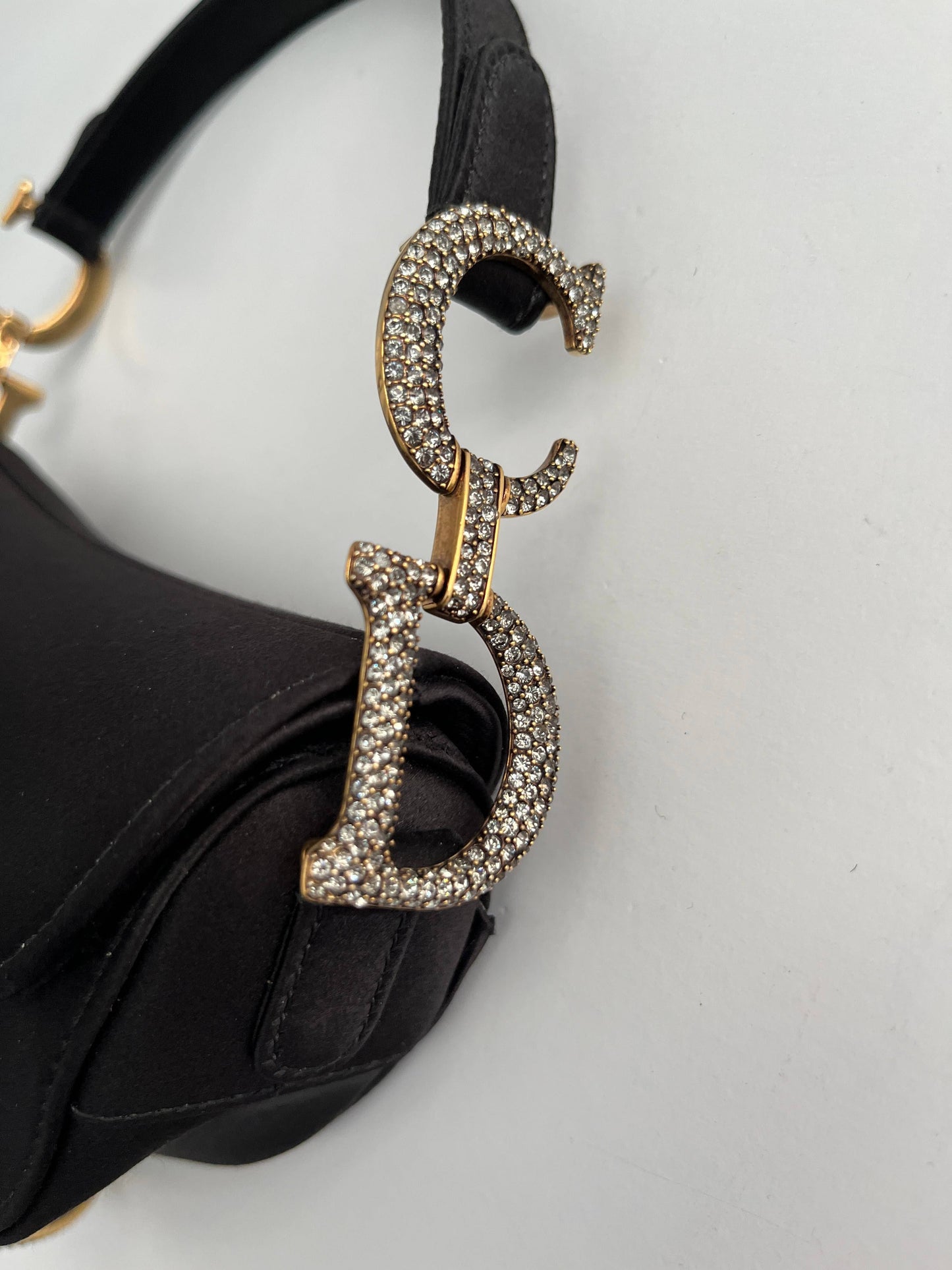 Dior Saddle small size black satin shoulder bag