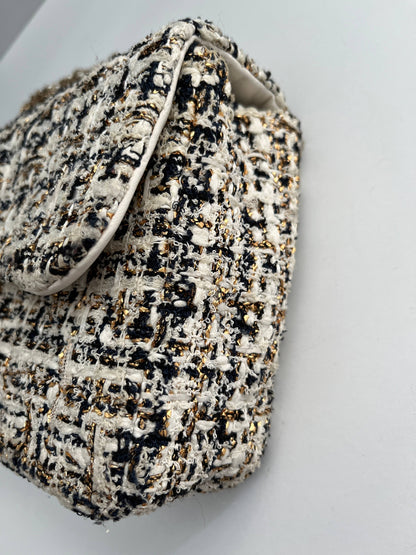 Chanel tweed gold and pearls hardware flap bag