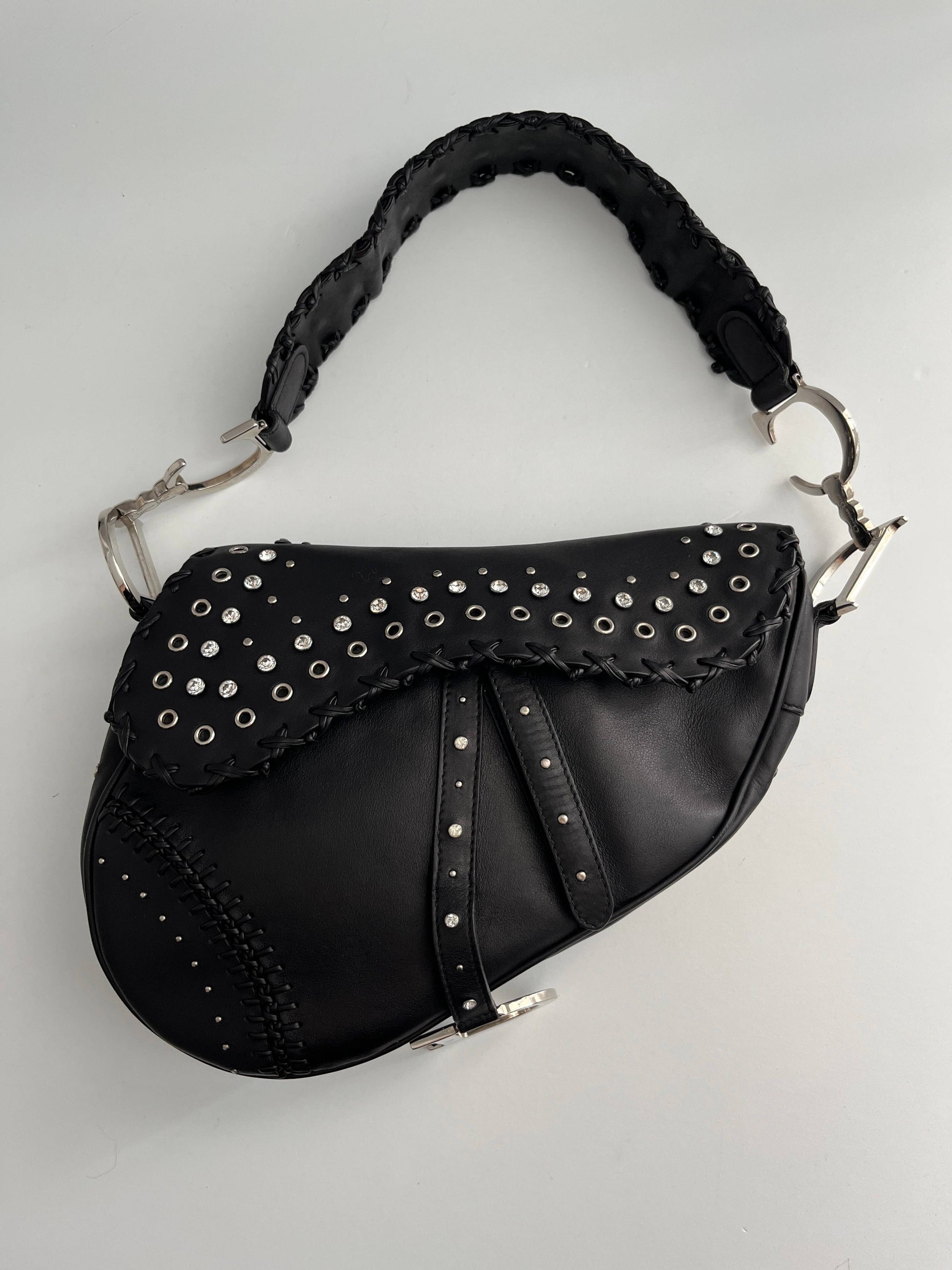 Dior Saddle Vintage love&peace limited edition black leather shoulder bag