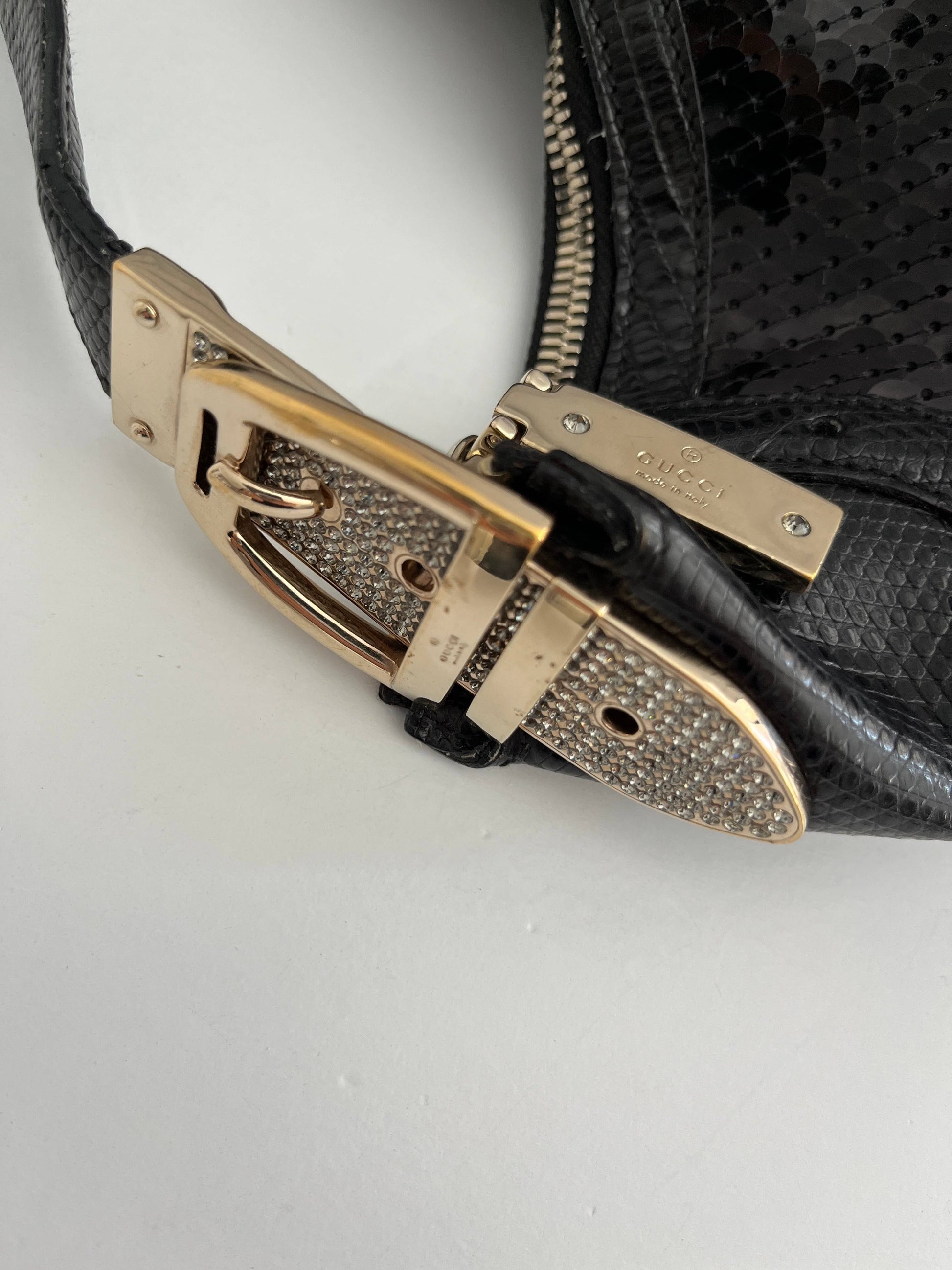 Gucci black sequin gold hardware shoulder bag