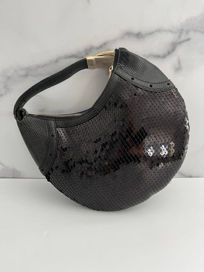 Gucci black sequin gold hardware shoulder bag