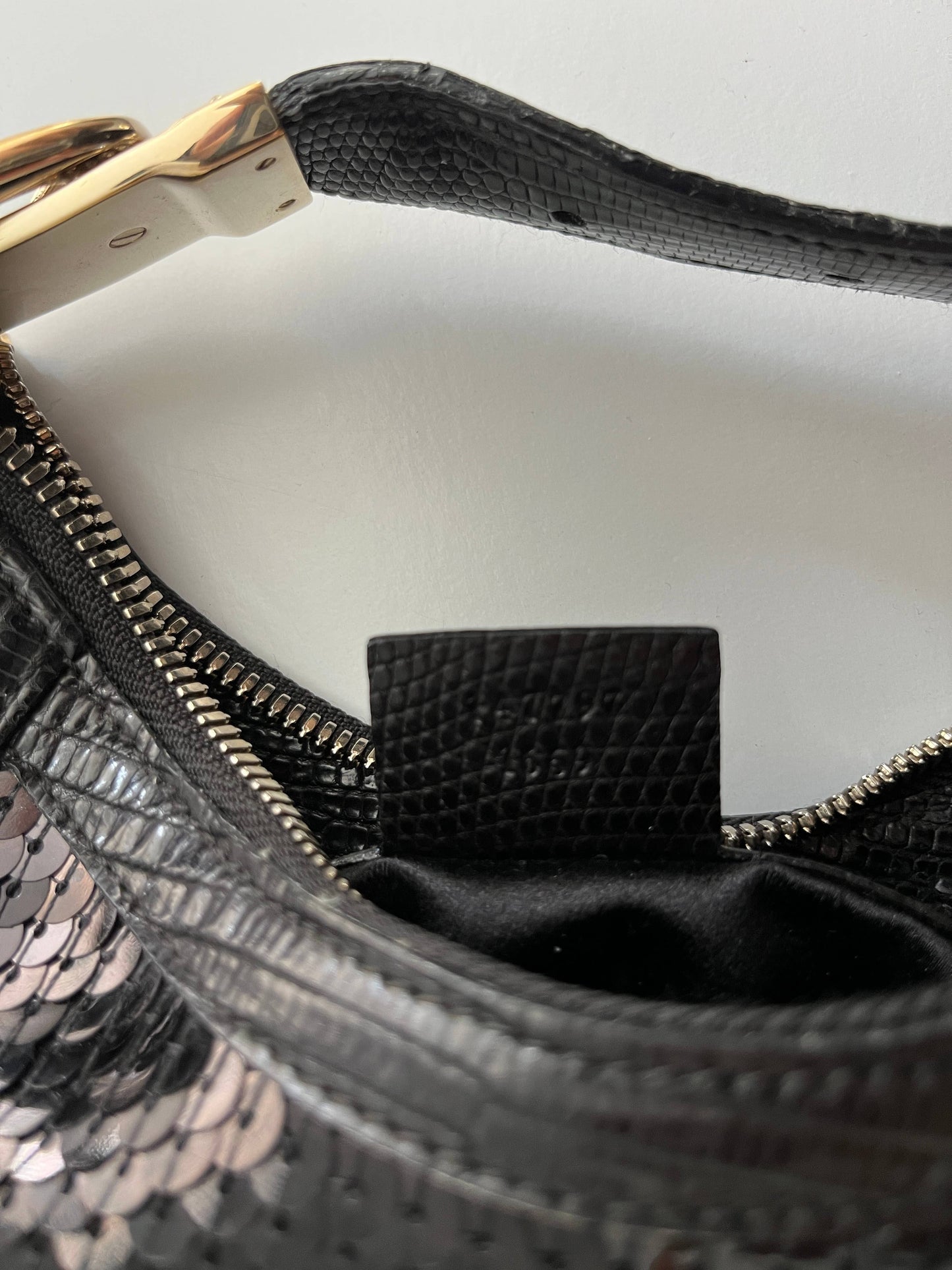 Gucci black sequin gold hardware shoulder bag