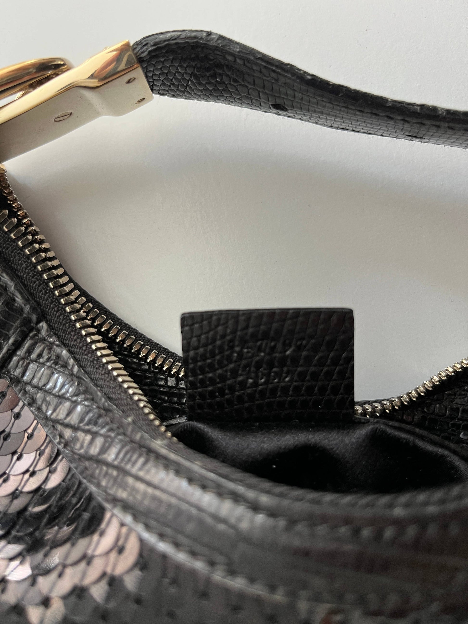 Gucci black sequin gold hardware shoulder bag