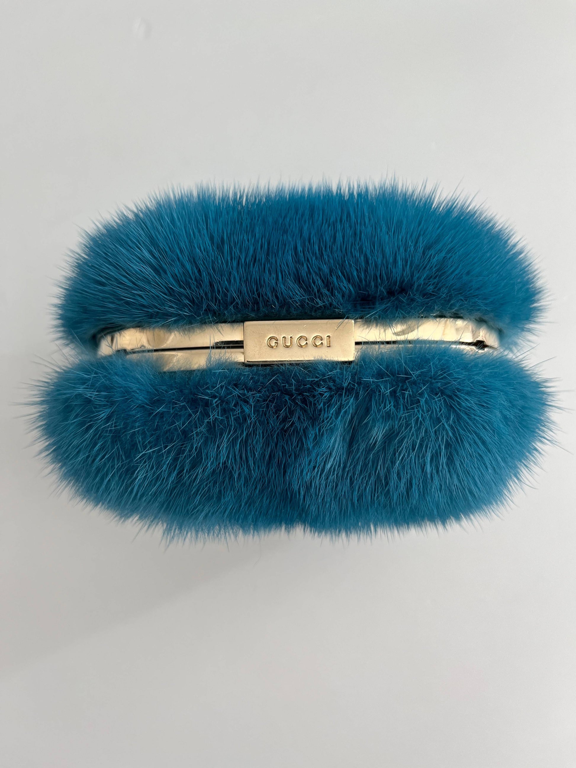 Gucci blue mini fur crossbody bag