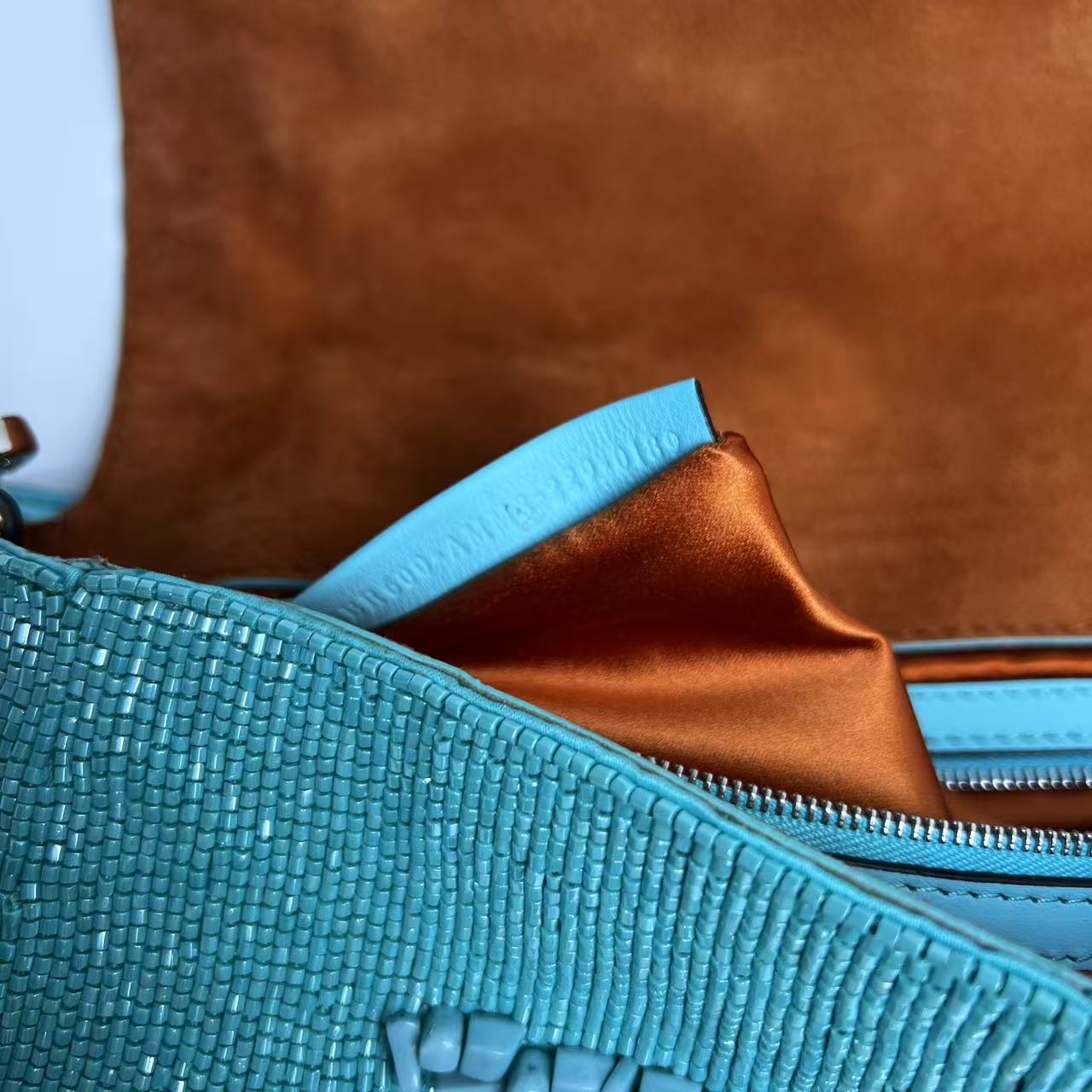 Fendi Baguette light blue beaded shoulder bag