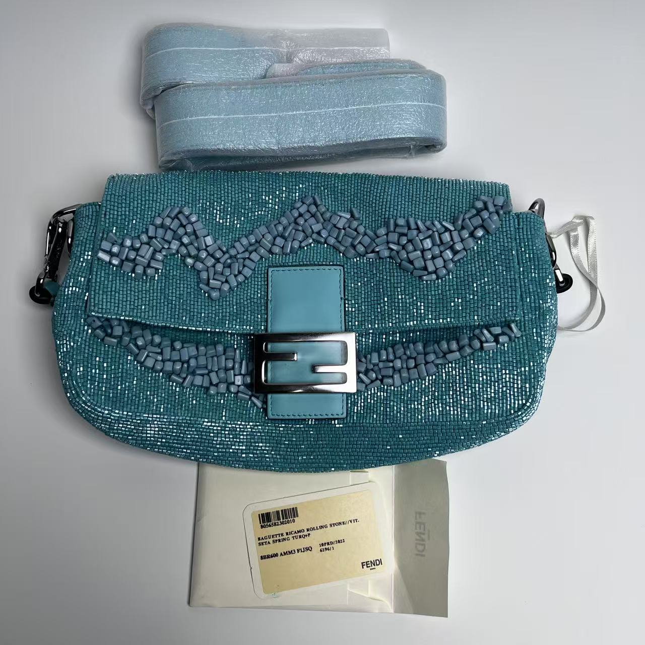 Fendi Baguette light blue beaded shoulder bag