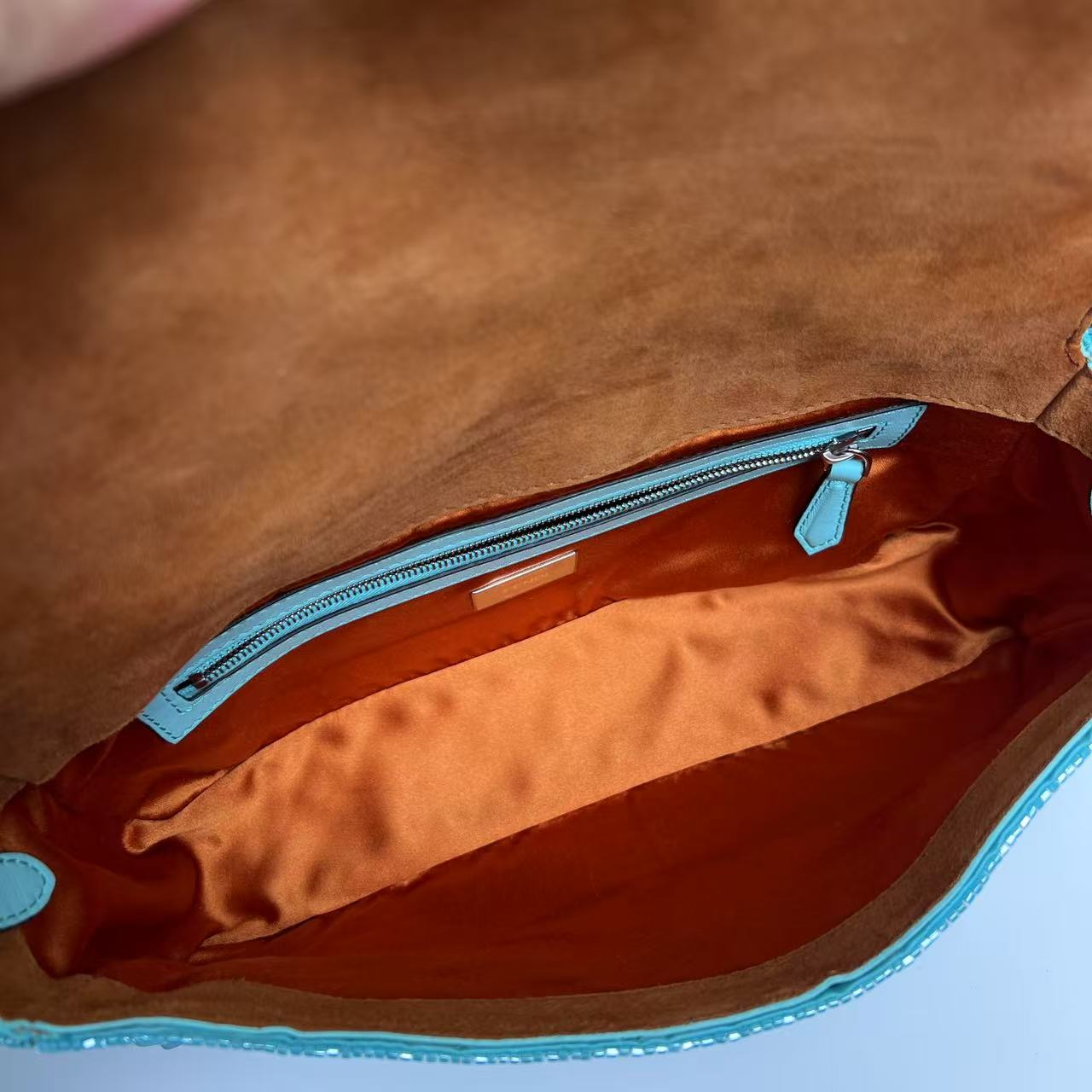 Fendi Baguette light blue beaded shoulder bag