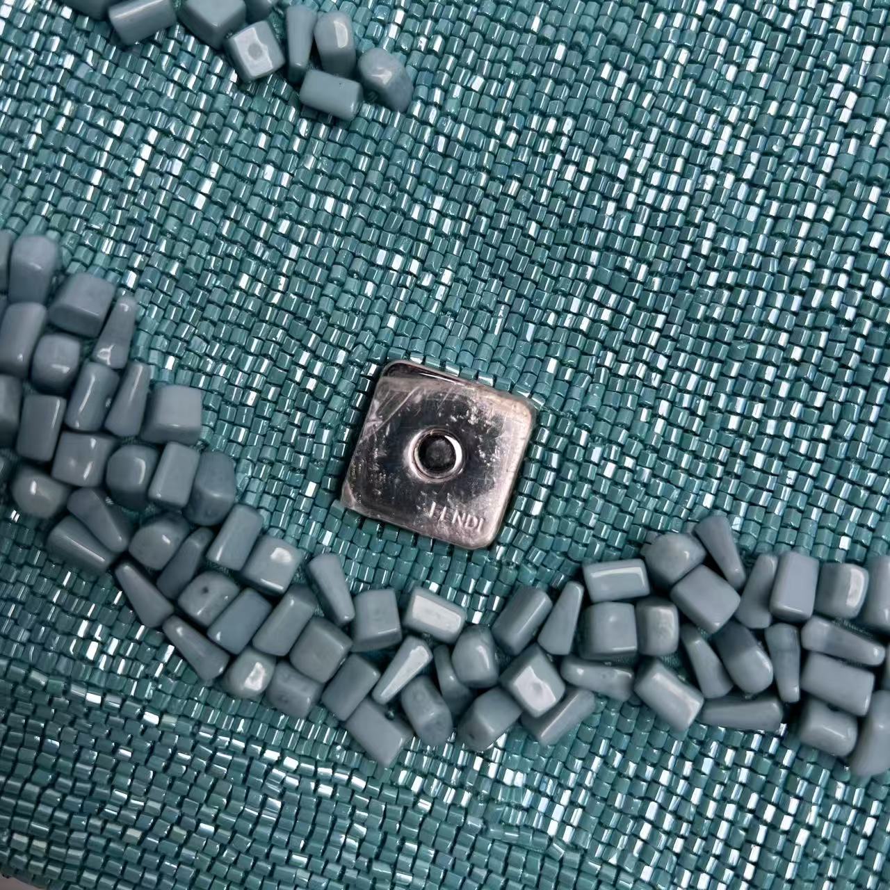 Fendi Baguette light blue beaded shoulder bag