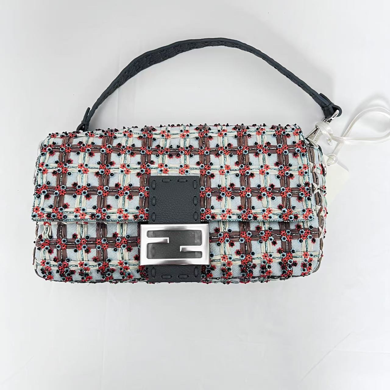 Fendi Baguette new style multicolor embroidered silver hardware shoulder bag