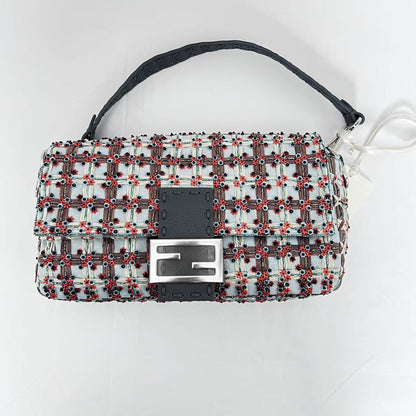Fendi Baguette new style multicolor embroidered silver hardware shoulder bag