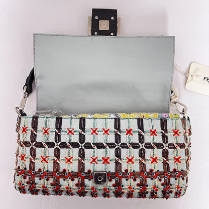 Fendi Baguette new style multicolor embroidered silver hardware shoulder bag