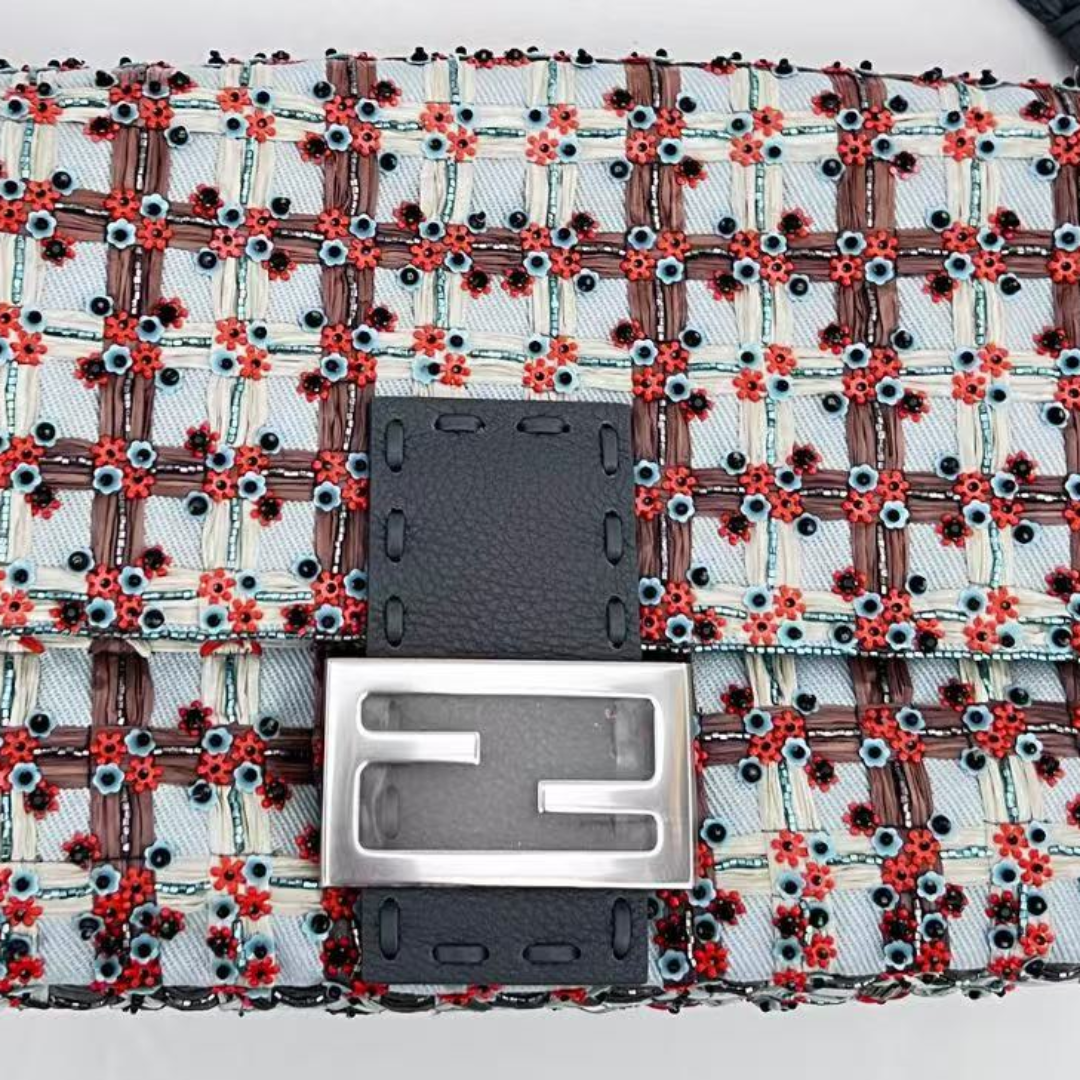 Fendi Baguette new style multicolor embroidered silver hardware shoulder bag