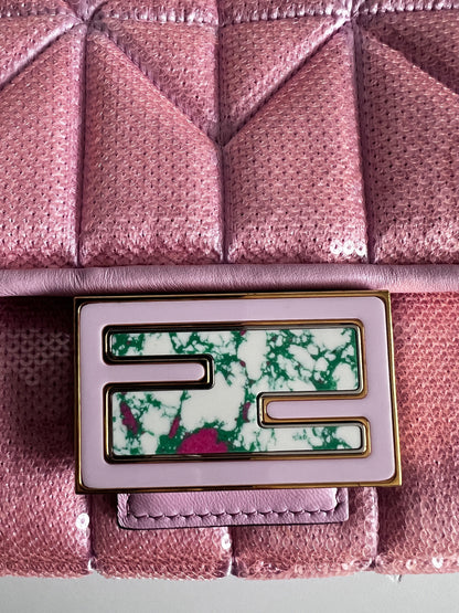 Fendi pink sequins replaceable magnetic buckle baguette