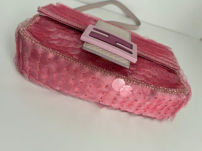 Fendi baguette mini pink sequin shoulder bag