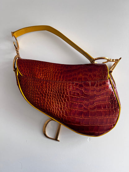 Vintage Dior crocodile embossed saddle bag